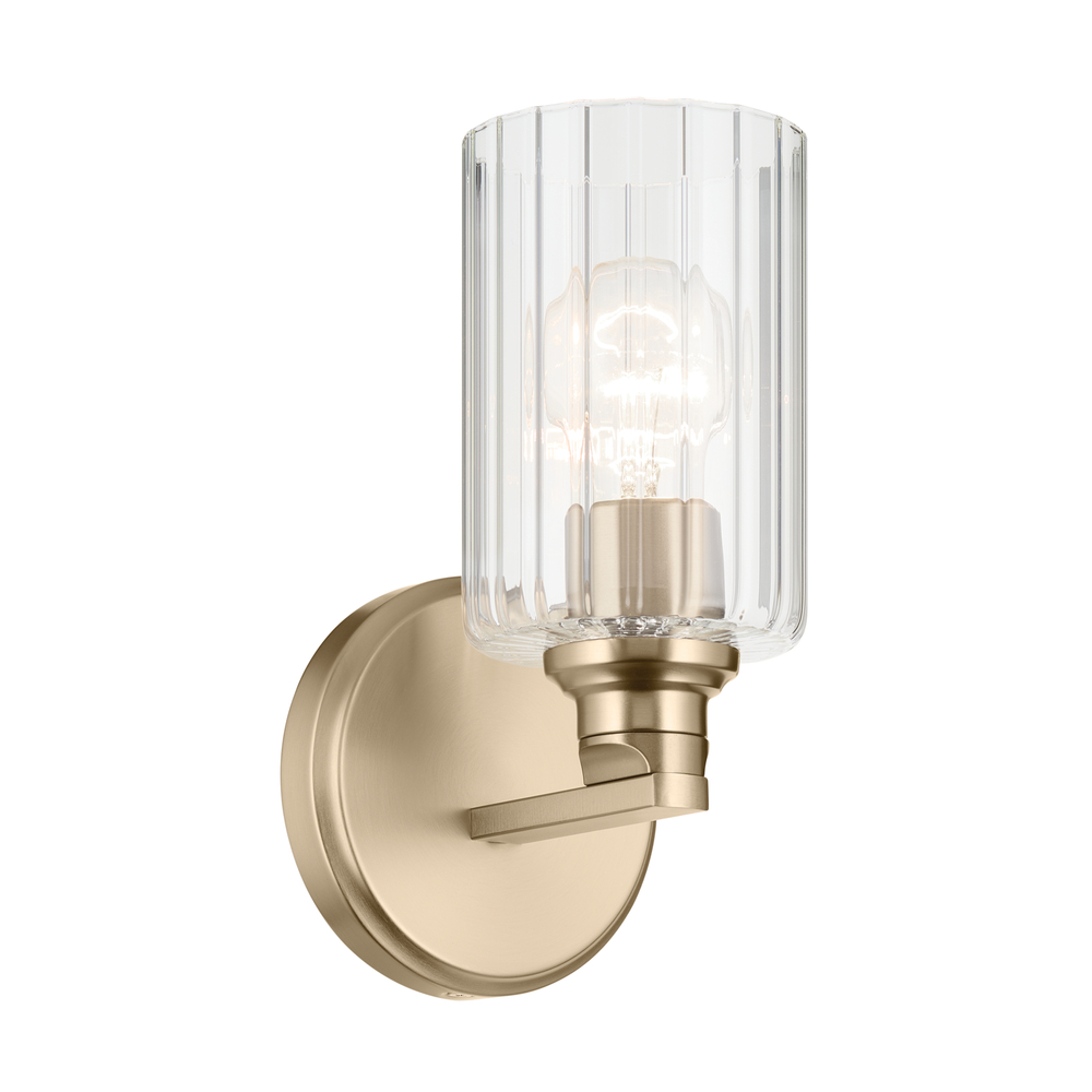 Gioe 9.5" 1-Light Wall Sconce with Clear Fluted Glass in Champagne Bronze