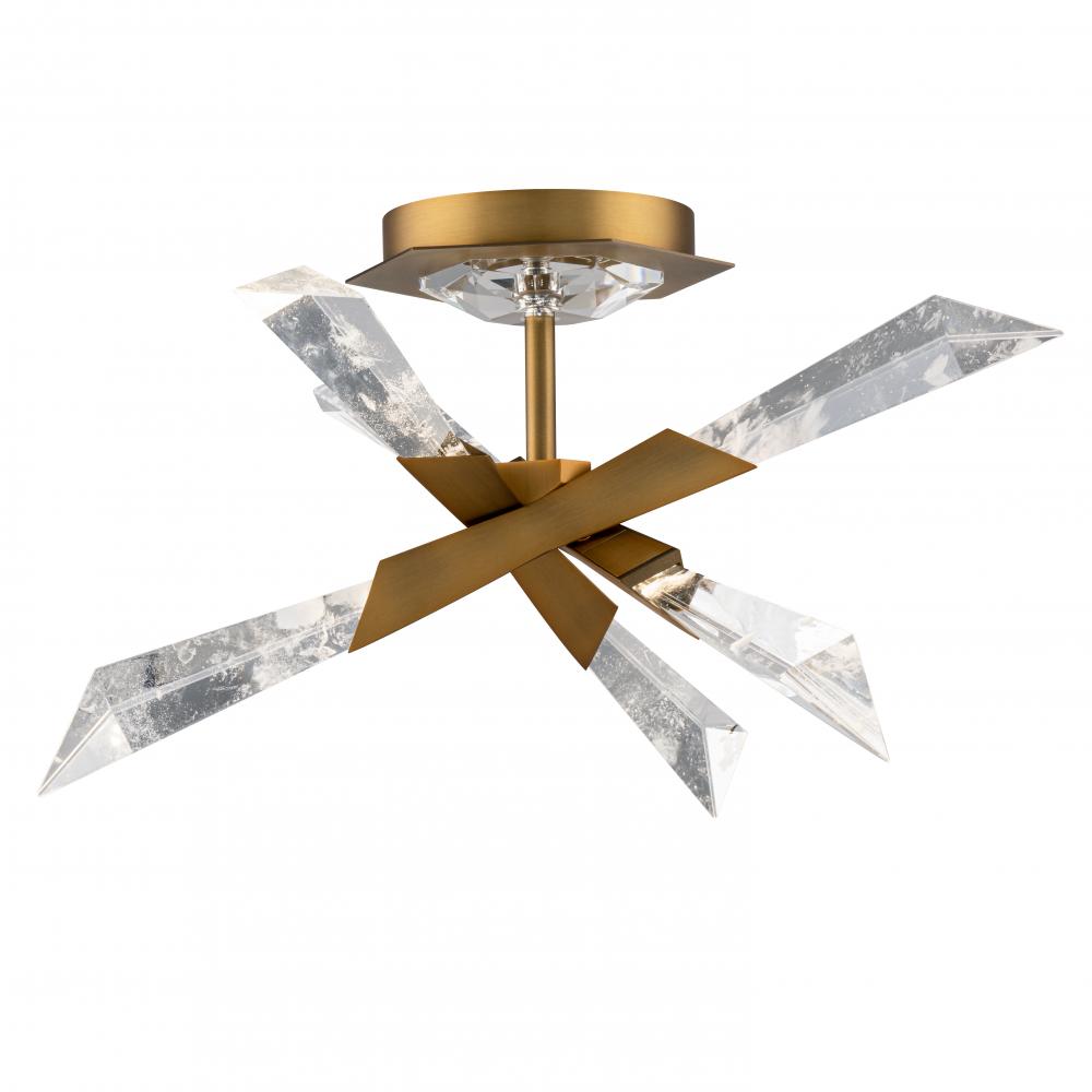 Solitude 17in 120/277V Semi-Flush in Aged Brass with Optic Haze Quartz