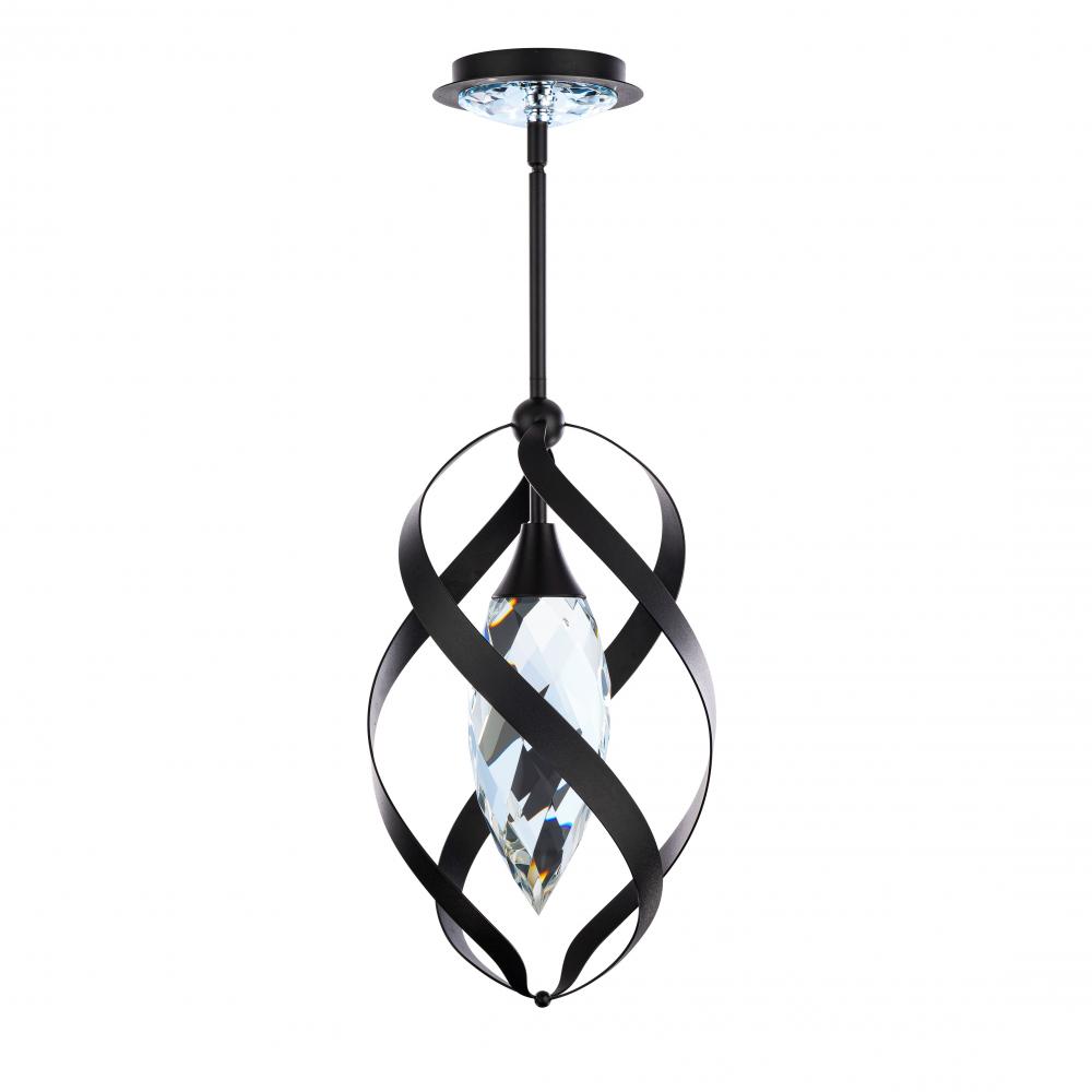 Solan 18in LED 3000K/3500K/4000K 120V-277V Mini Pendant in Black with Clear Optic Crystal