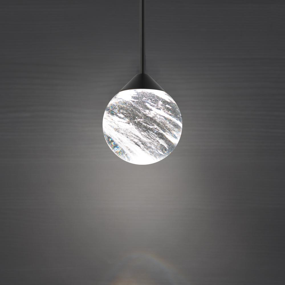 Quest 1 Light LED 3000K/3500K/4000K 120V-277V Mini Pendant in Black with Optic Haze Quartz