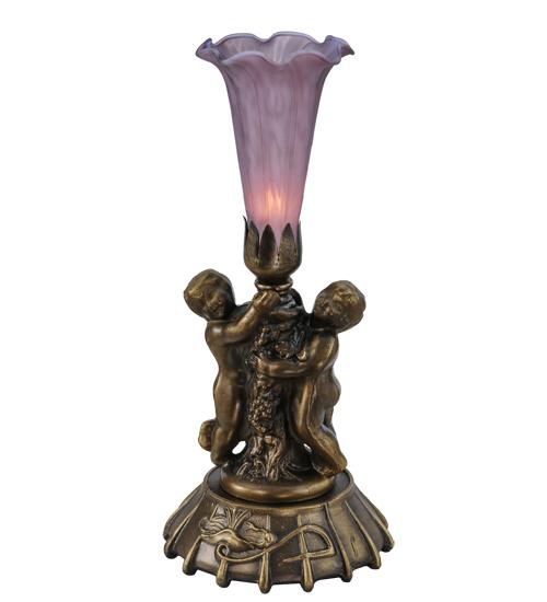 12" High Lavender Pond Lily Twin Cherub Mini Lamp