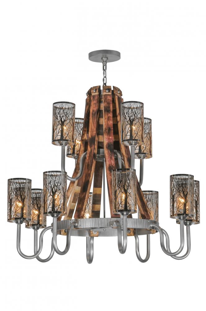 44" Wide Barrel Stave Winter Maple 12 Light Two Tier Chandelier