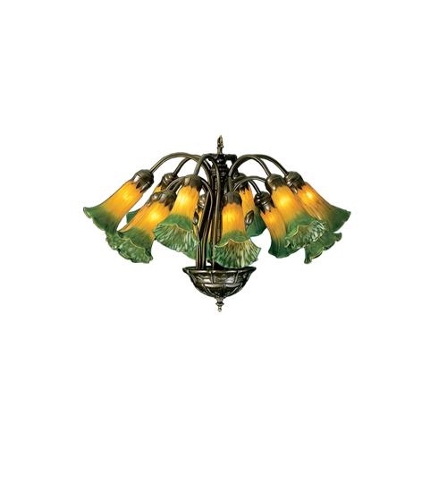 20" Wide Amber/Green Pond Lily 12 LT Chandelier