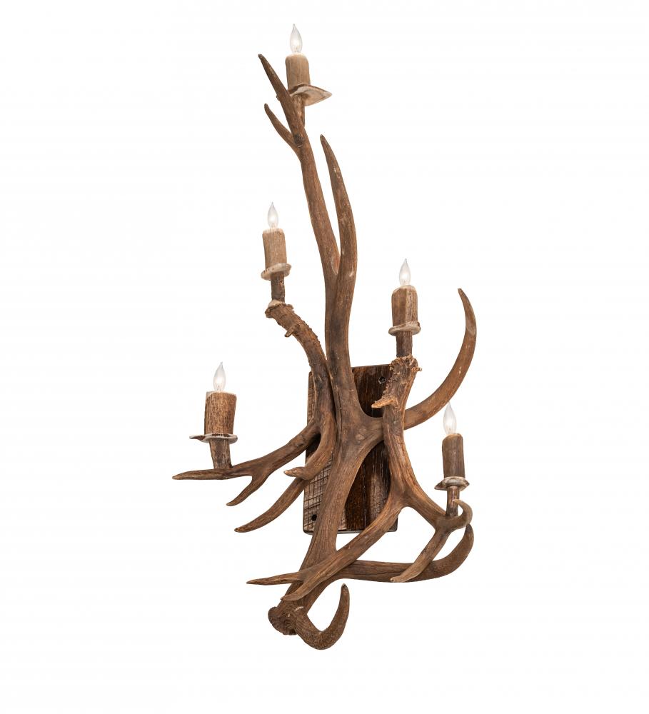 21" Wide Antlers Elk & Mule Deer 5 Light Wall Sconce