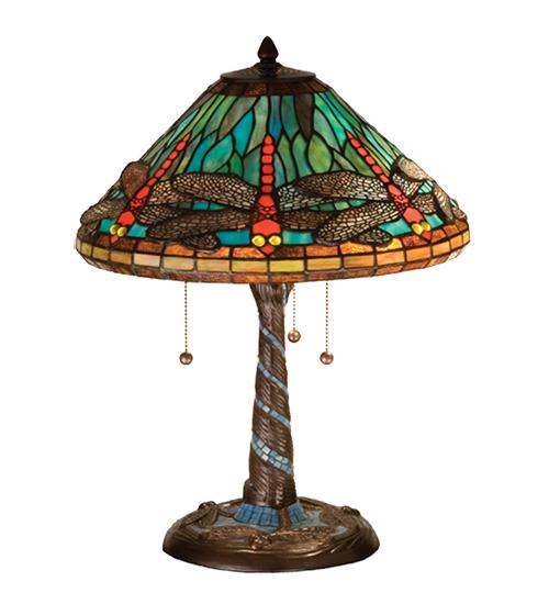 21"H Tiffany Dragonfly w/ Twisted Fly Mosaic Base Table Lamp