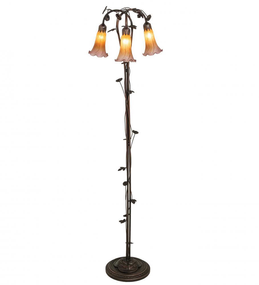 58" High Amber/Purple Tiffany Pond Lily 3 Light Floor Lamp