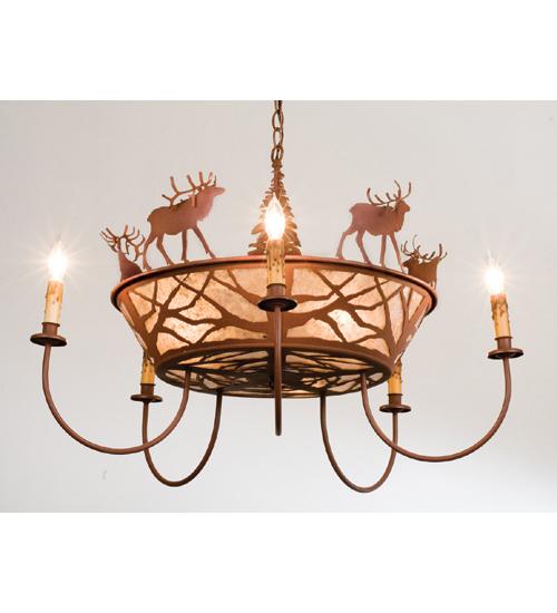 35"W Elk on the Loose 5 Arm Chandelier