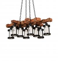 Meyda Green 237422 - 42" Long Wood Beam 8 Light Chandelier