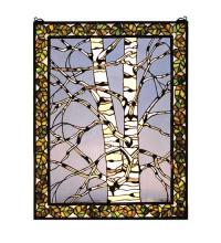 Meyda Green 66636 - 28"W X 36"H Birch Tree in Winter Right Stained Glass Window