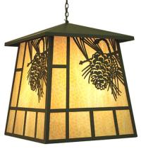 Meyda Green 70142 - 30" Square Stillwater Winter Pine Lantern Pendant