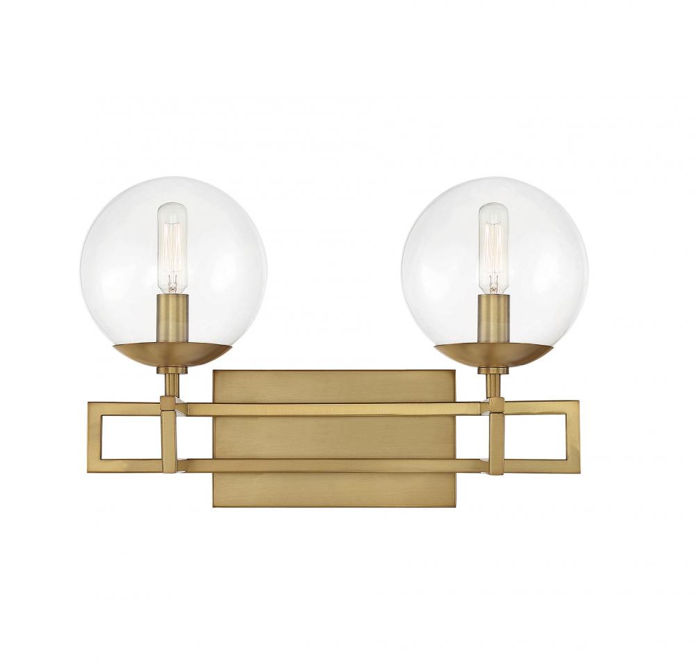 Crosby 2-Light Bathroom Vanity Light in Warm Brass