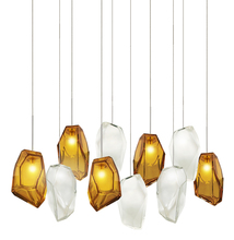 Stone Lighting CH26210AMFRSNL2 - Chandelier Gem Amber/Frost 10 Light 18&#34;X31&#34; Rectangular Satin Nickel LED G4 JC 2W 110lm