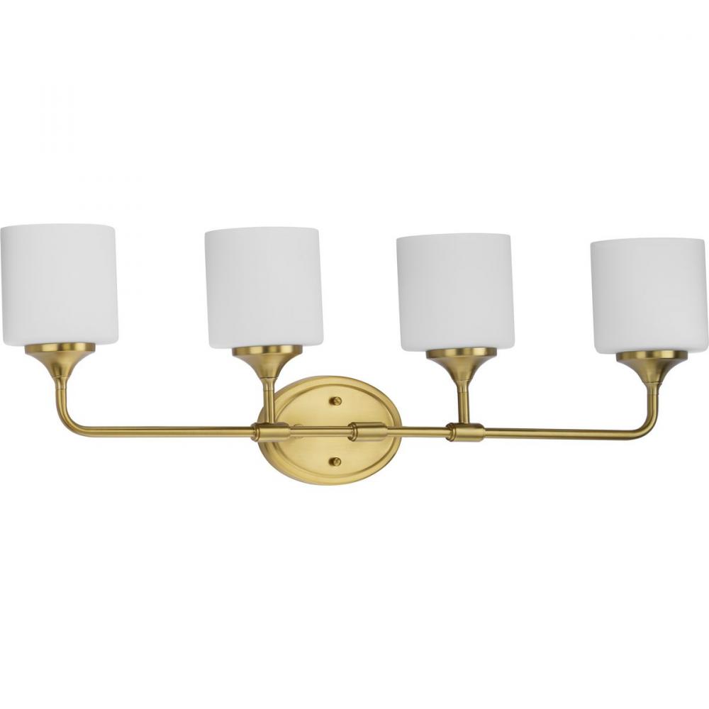 Lynzie Collection Four-Light Brushed Gold Etched Opal Glass Modern Bath Vanity Light