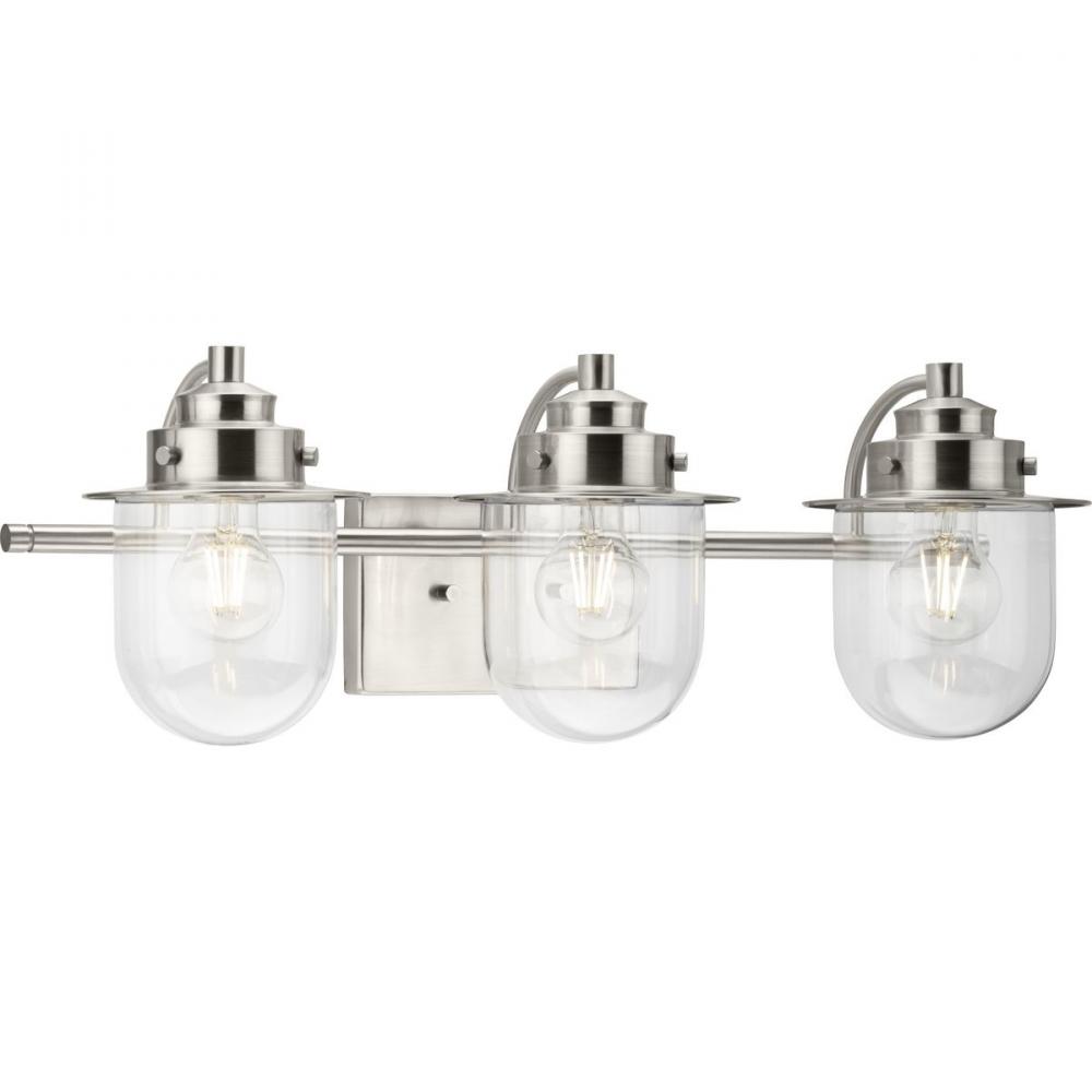 Northlake Collection Three-Light Brushed Nickel Clear Glass Transitional Bath Light