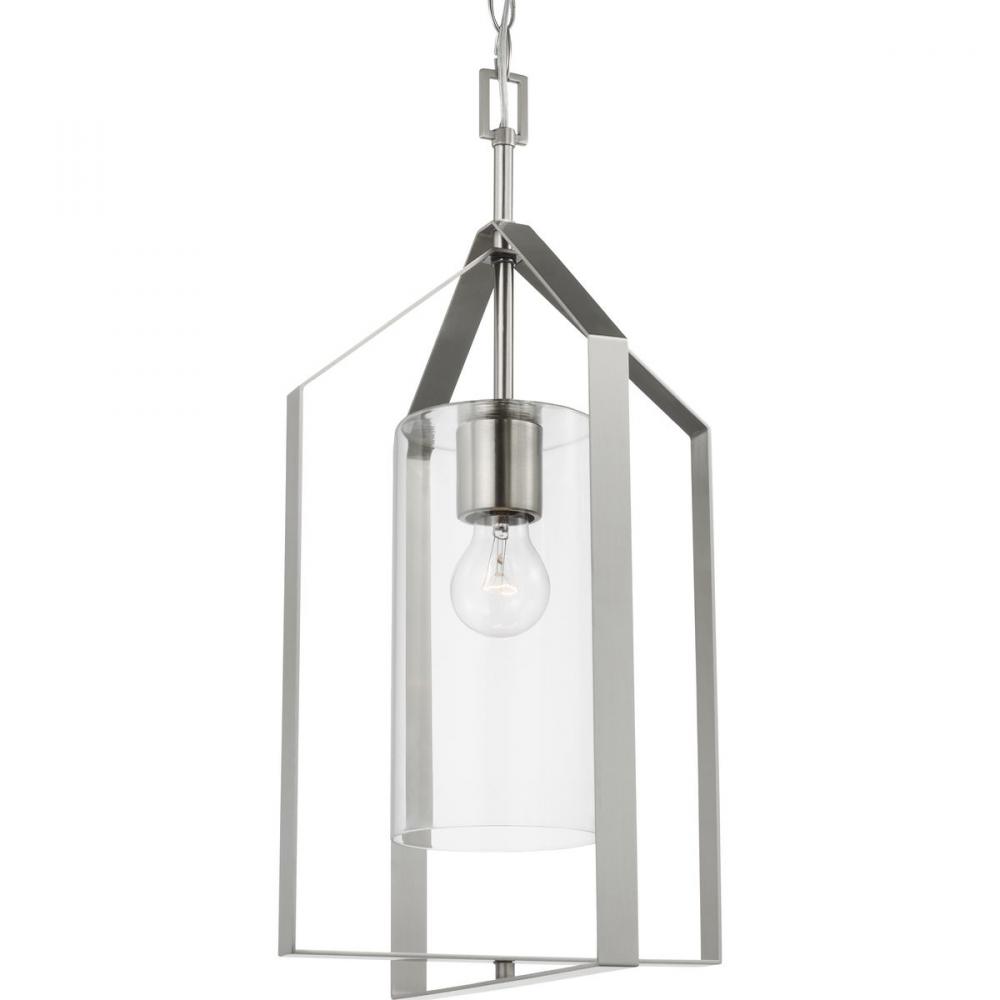 Vertex Collection One-Light Brushed Nickel Clear Glass Contemporary Foyer Light