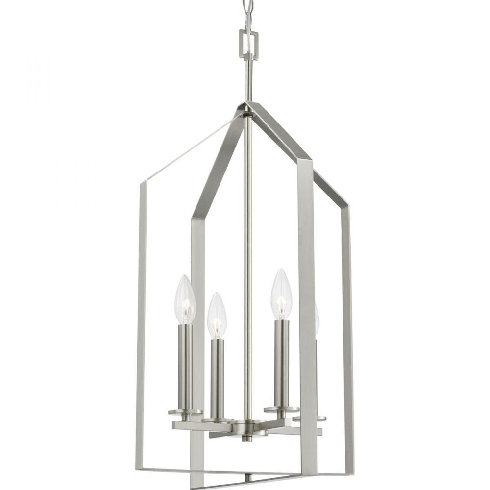 Vertex Collection Four-Light Brushed Nickel Contemporary Foyer Light