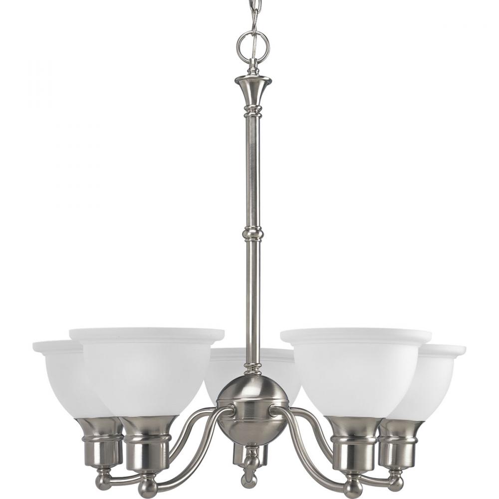 Madison Collection Five-Light Brushed Nickel Etched Glass Traditional Chandelier Light