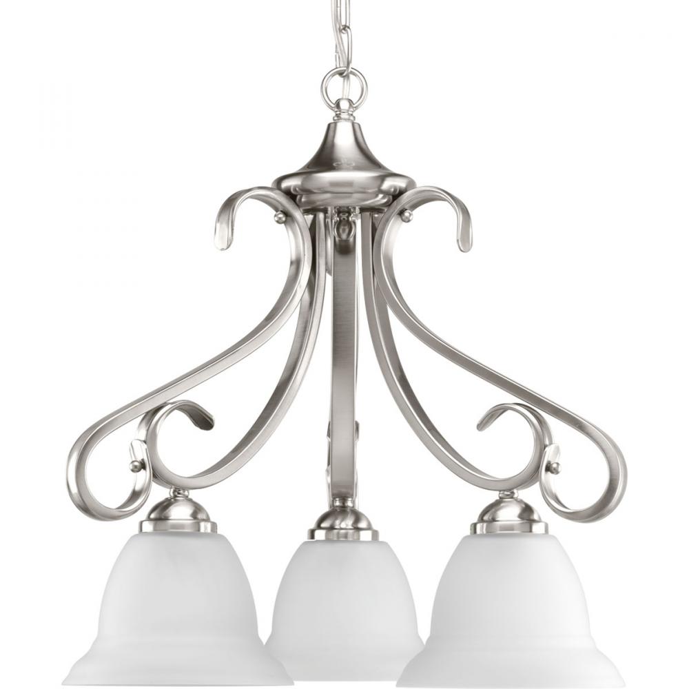 Torino Collection Three-Light Brushed Nickel Etched Glass Transitional Chandelier Light