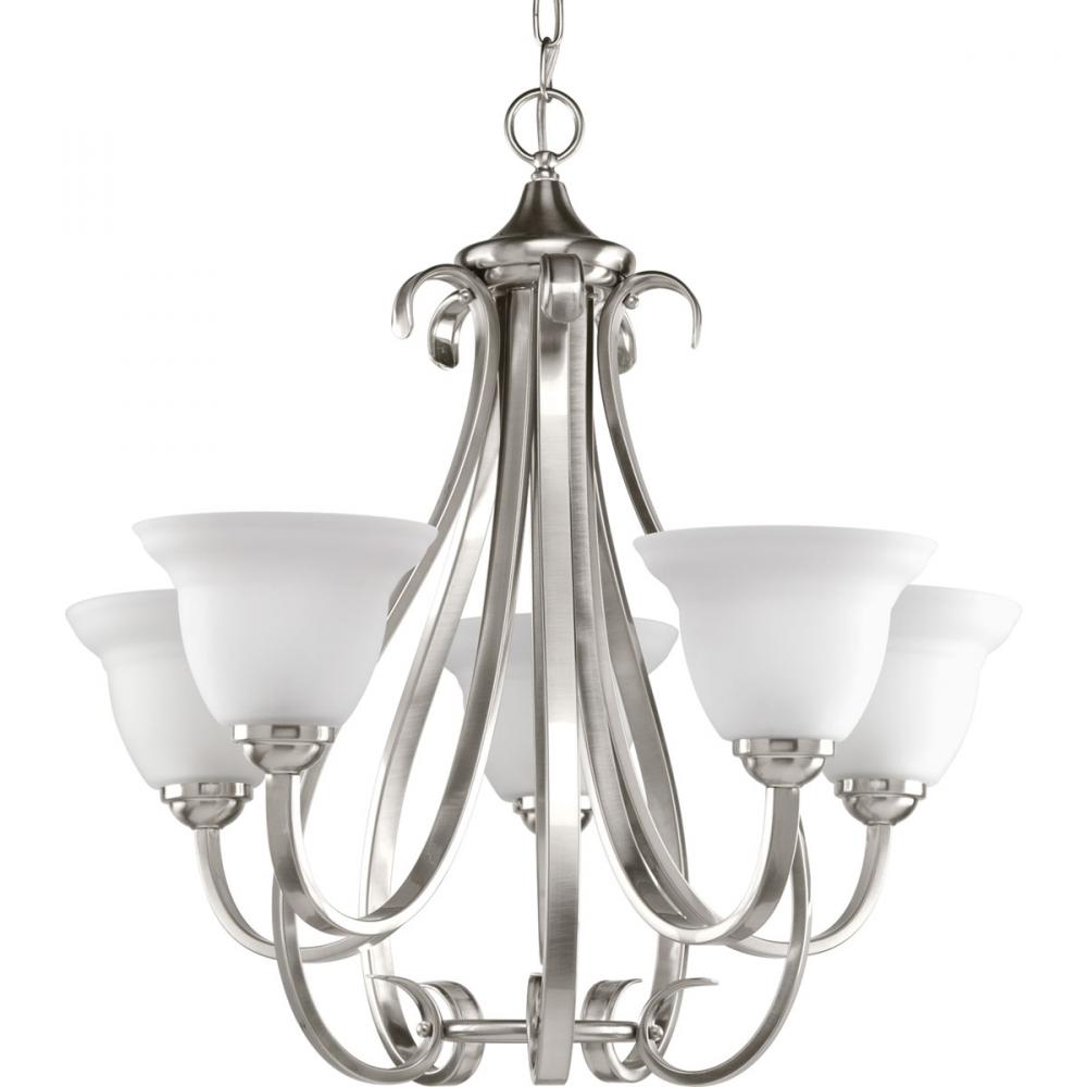 Torino Collection Five-Light Brushed Nickel Etched Glass Transitional Chandelier Light