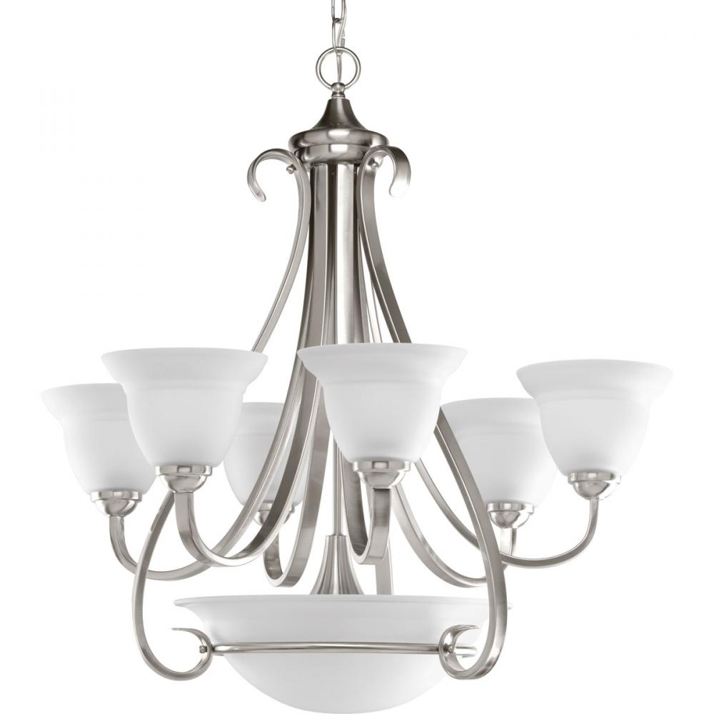 Torino Collection Six-Light Brushed Nickel Etched Glass Transitional Chandelier Light