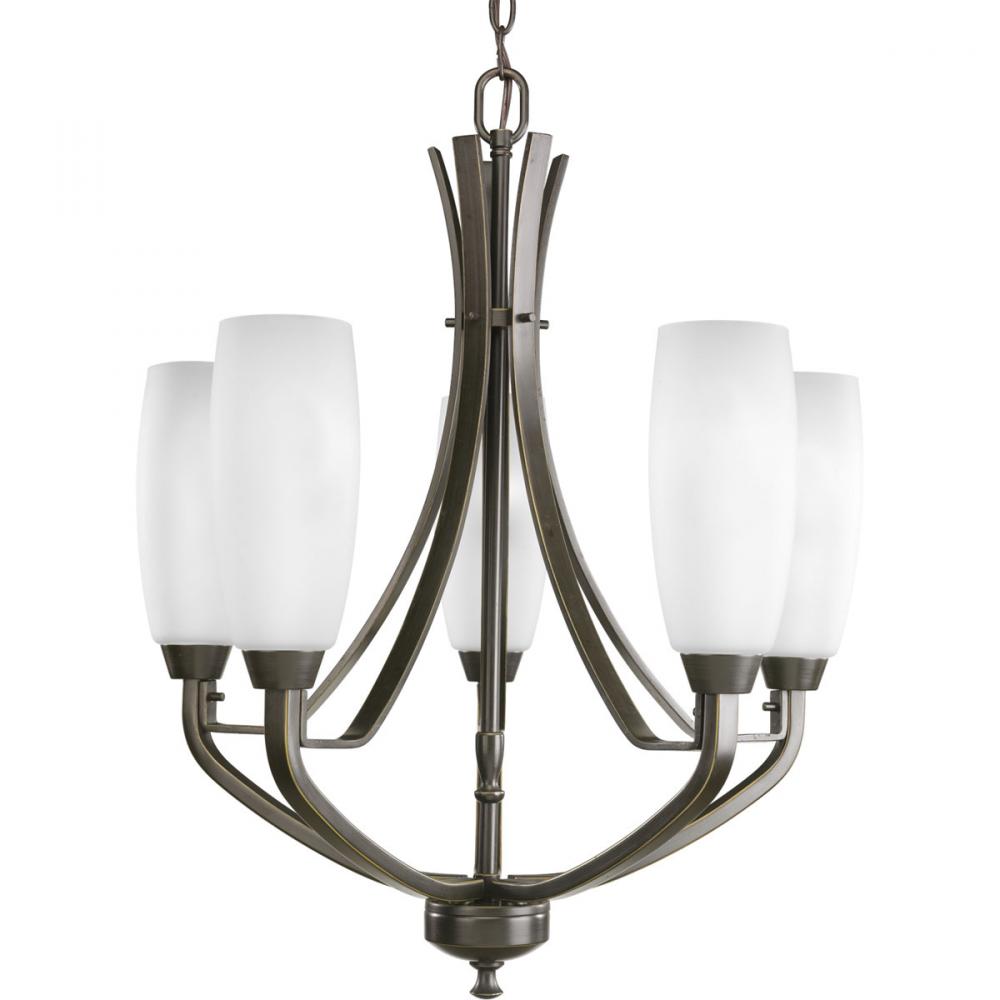 Wisten Collection Five-Light Antique Bronze Etched Glass Modern Chandelier Light