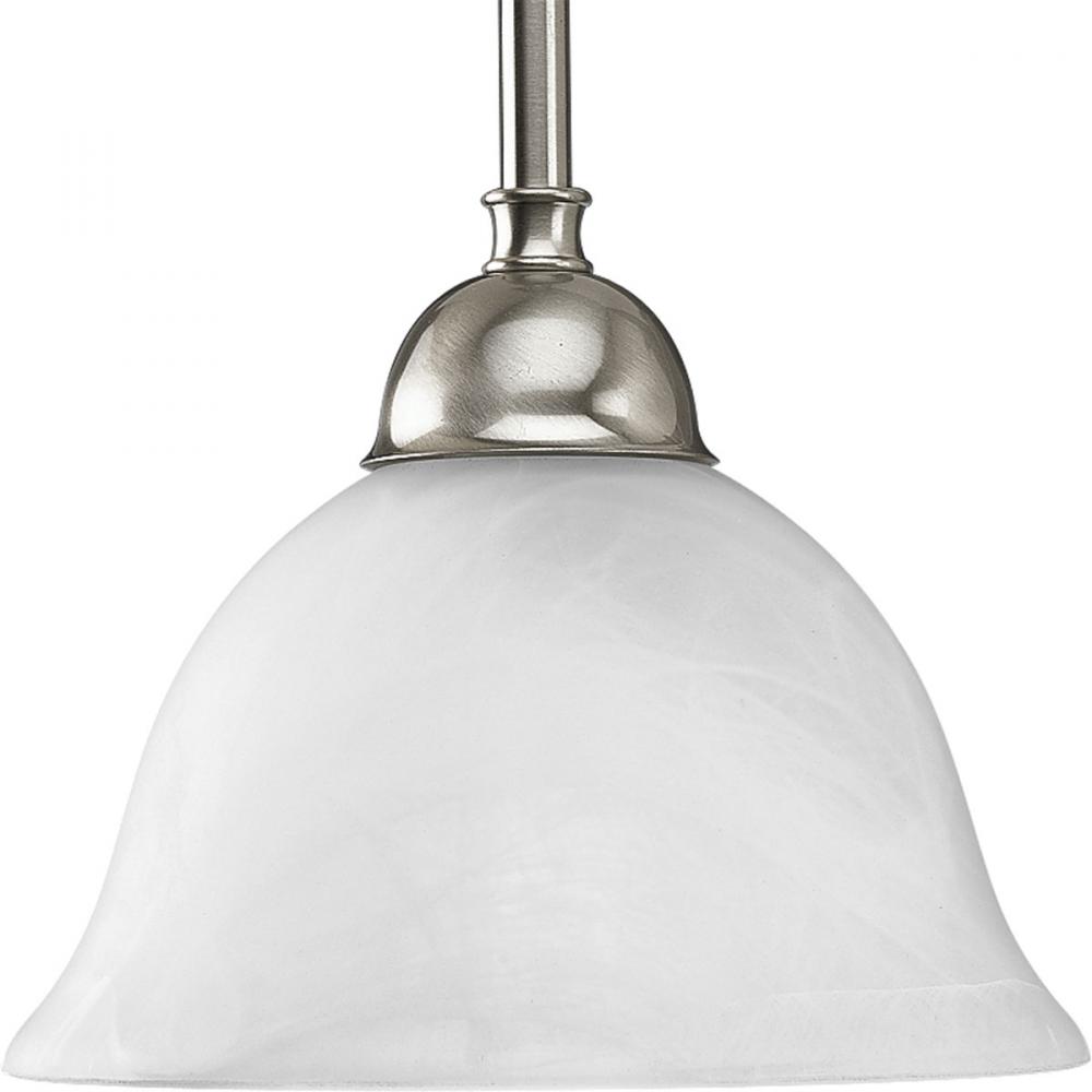 Avalon Collection One-Light Brushed Nickel Alabaster Glass Traditional Mini-Pendant Light