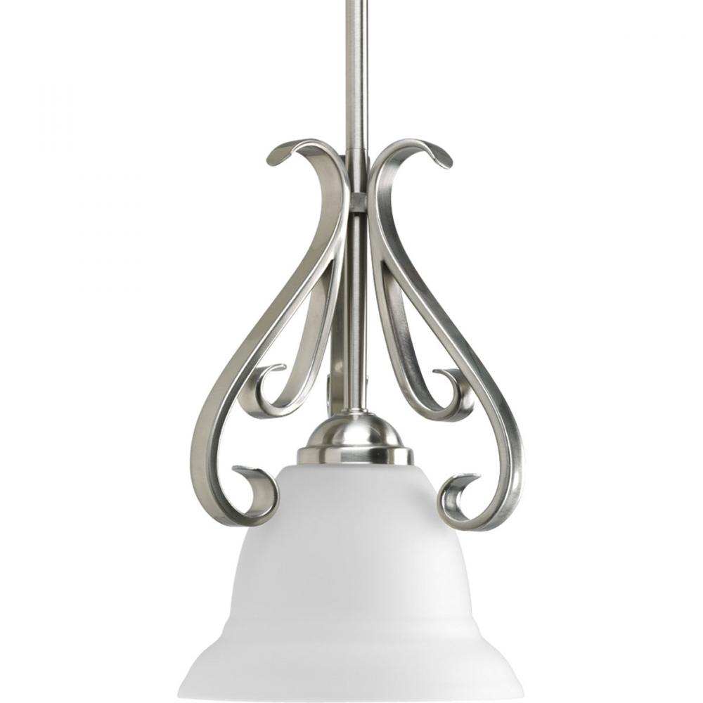 Torino Collection One-Light Brushed Nickel Etched Glass Transitional Mini-Pendant Light
