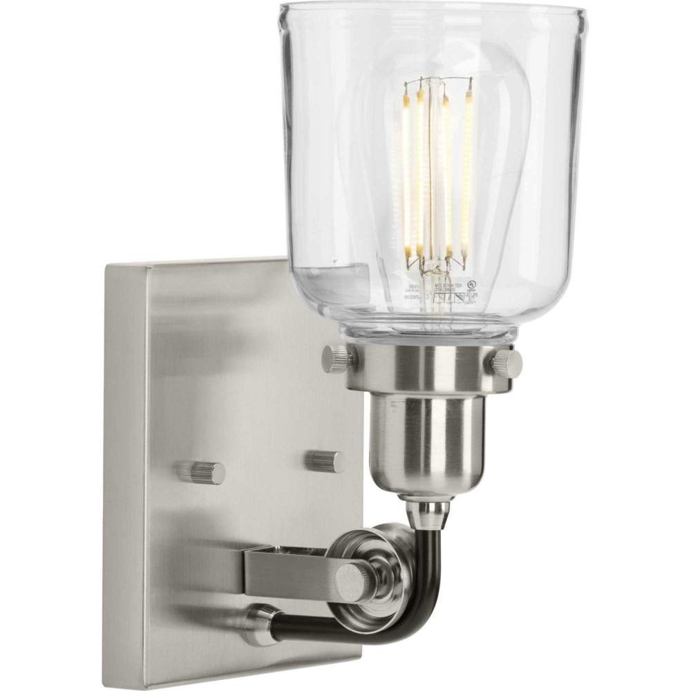 Rushton Collection One-Light Brushed Nickel Clear Glass Farmhouse Bath Vanity Light