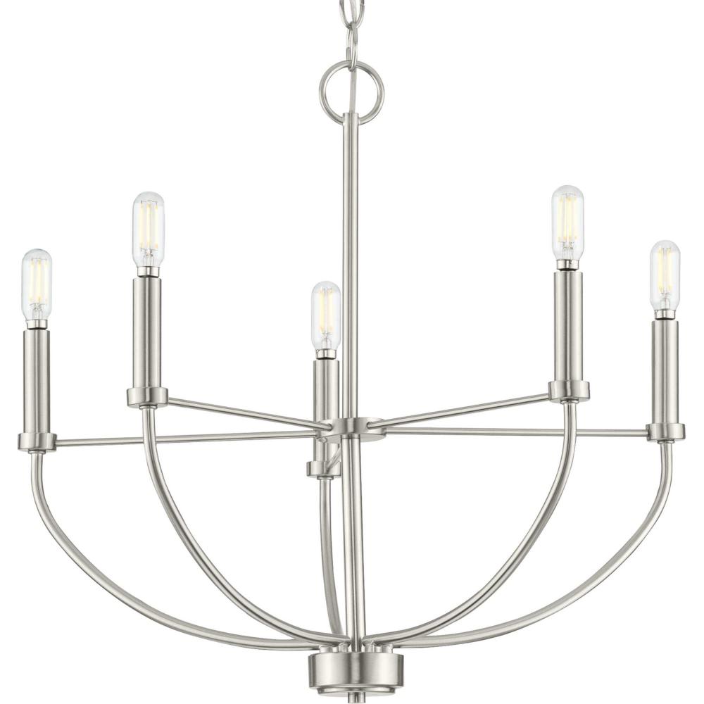 Leyden Collection Five-Light Brushed Nickel Farmhouse Style Chandelier
