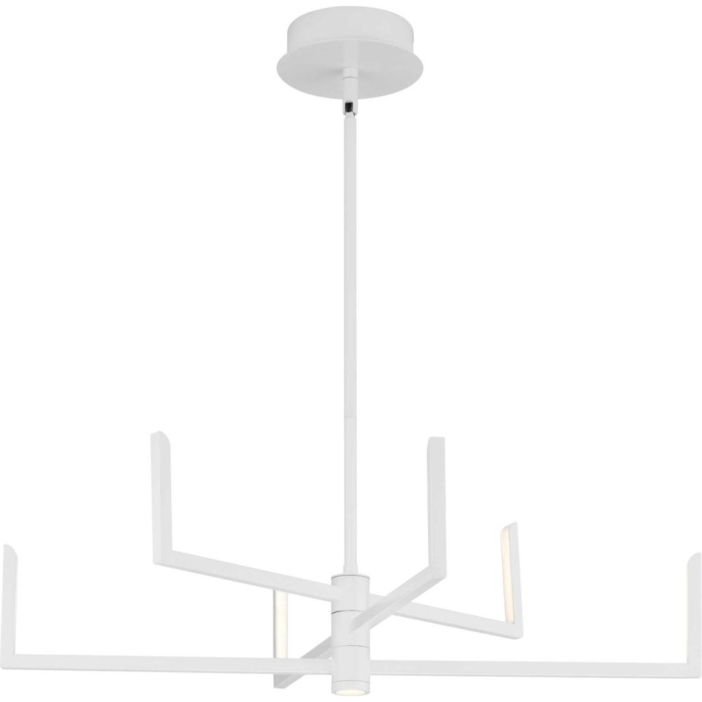 Pivot LED Collection Six-Light Satin White Modern Style Chandelier with Downlight