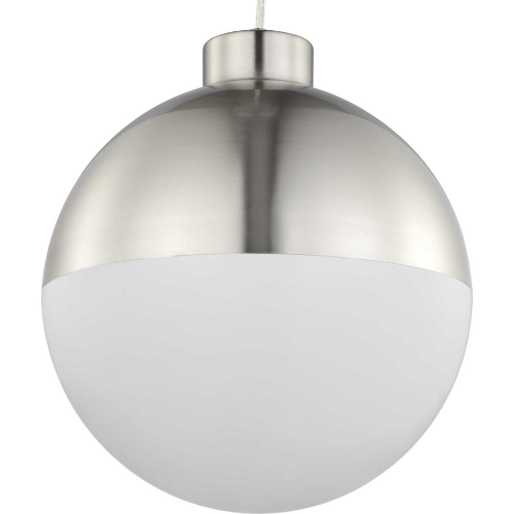Globe LED Collection One-Light Brushed Nickel Opal Glass Mid-Century Modern Pendant Light