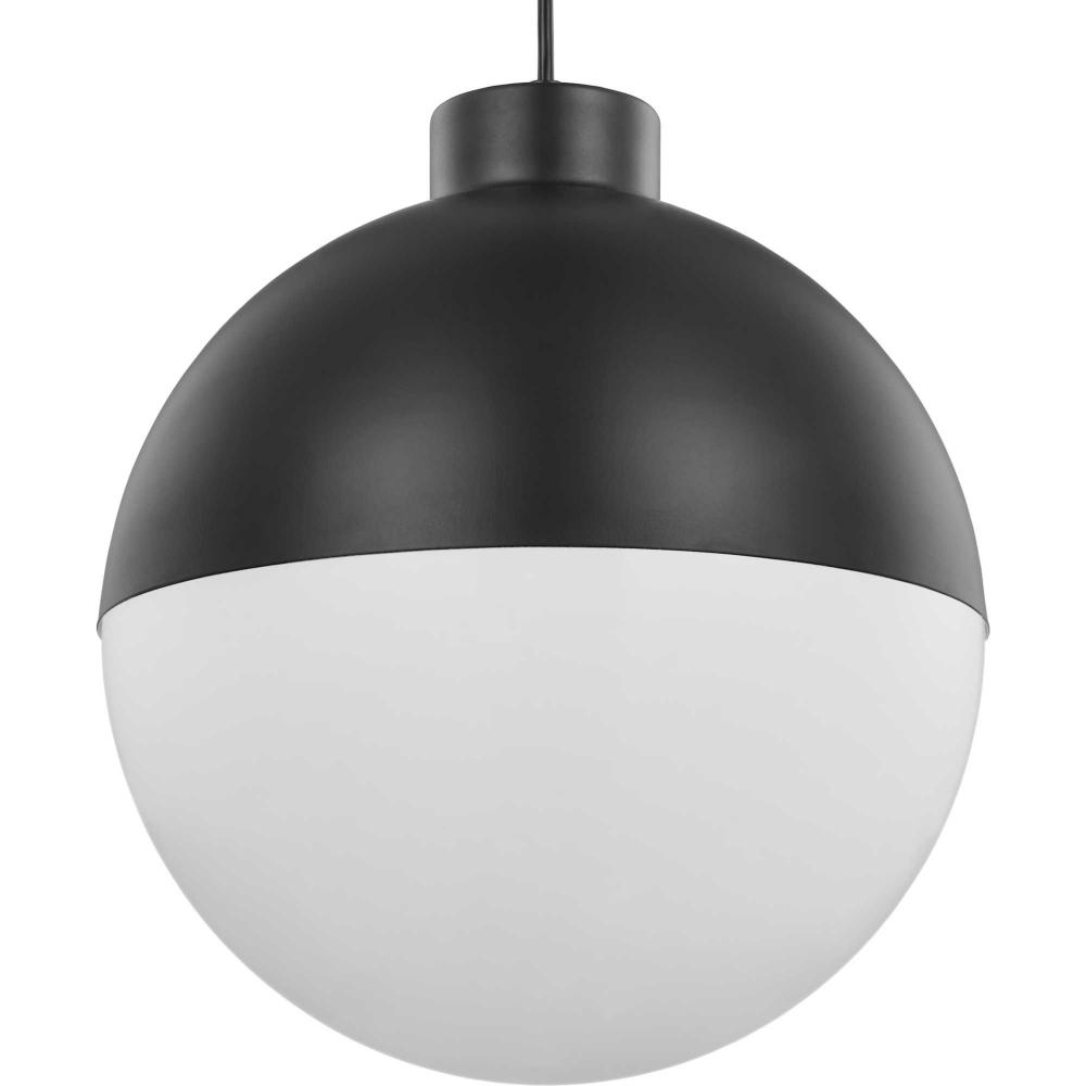 Globe LED Collection One-Light Matte Black Opal Glass Mid-Century Modern Pendant Light