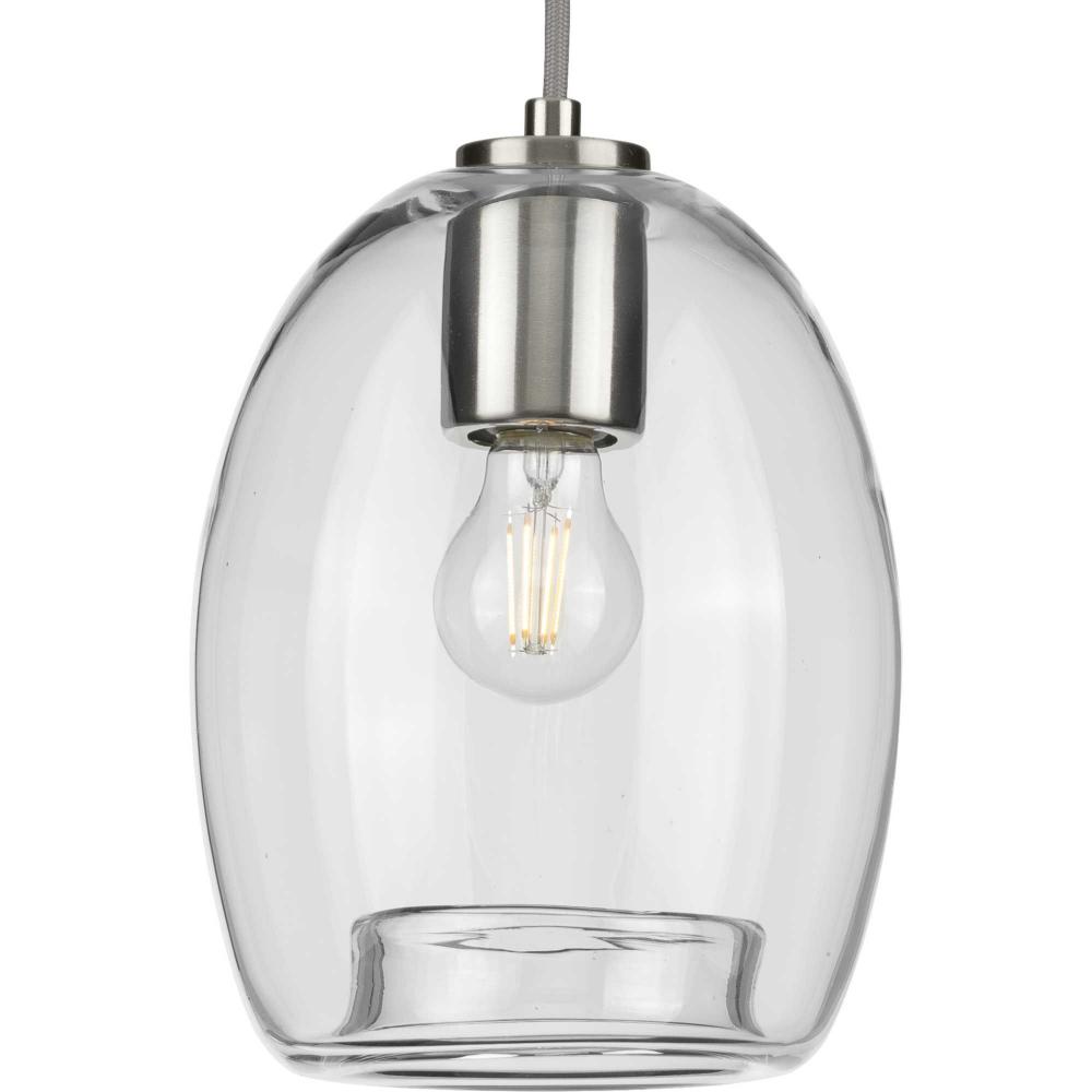 Caisson Collection One-Light Brushed Nickel Clear Glass Global Pendant Light