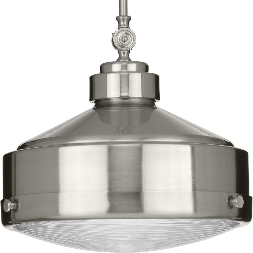 Loftin Collection One-Light Brushed Nickel Clear Patterned Glass Farmhouse Pendant Light