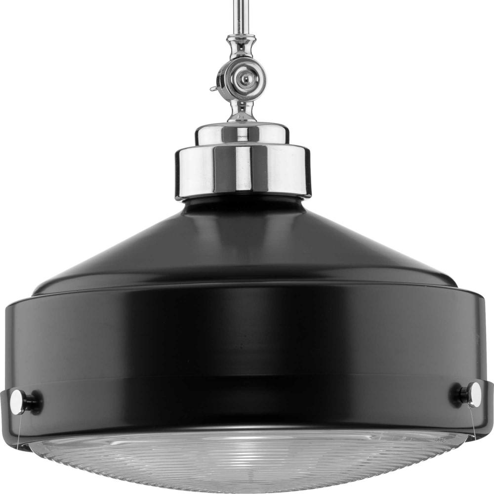 Loftin Collection One-Light Matte Black Clear Patterned Glass Farmhouse Pendant Light