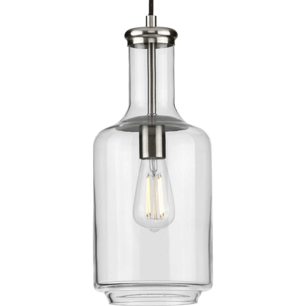 Latrobe Collection One-Light Brushed Nickel Clear Glass Coastal Pendant Light