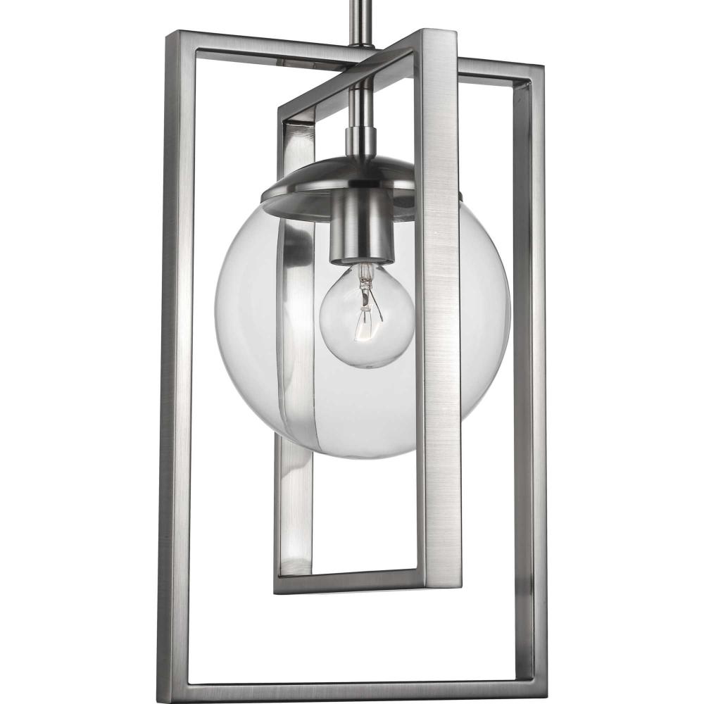 Atwell Collection One-Light Brushed Nickel Clear Glass Luxe Pendant Light