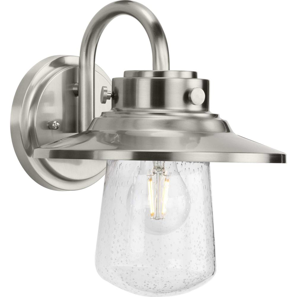 Tremont Collection One-Light Stainless Steel and Clear Seeded Glass Farmhouse Style Medium Outdoor W