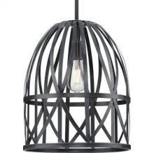 Progress P500343-187 - Chastain Collection One-Light Textured Black Cerused Black Oak Basket Farmhouse Pendant Light