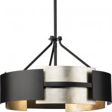 Progress P350203-31M - Lowery Collection Three-Light Matte Black Industrial Luxe Semi-Flush Mount with Aged Silver Leaf Acc