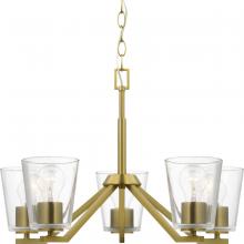  P400341-191 - Vertex Collection Five-Light Brushed Gold Clear Glass Contemporary Chandelier