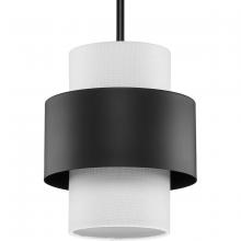  P500398-31M - Silva Collection One-Light Matte Black White Linen Shade Pendant