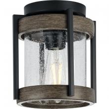 Progress P550109-31M - Whitmire Collection  One-Light Matte Black with Aged Oak Accents Clear Seeded Glass Farmhouse Outdoo