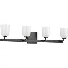  P300283-031 - Moore Collection Four-Light Matte Black White Opal Glass Luxe Bath Vanity Light