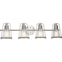 Progress P300298-009 - Conway Collection Four-Light Brushed Nickel and Clear Seeded Farmhouse Style Bath Vanity Wall Light