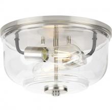 Progress P350205-009 - Rushton Collection Two-Light Brushed Nickel and Clear Glass Industrial Style Flush Mount Ceiling Lig
