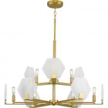 Progress P400217-109 - Rae Collection Nine-Light Brushed Bronze White Alabaster Glass Luxe Chandelier Light