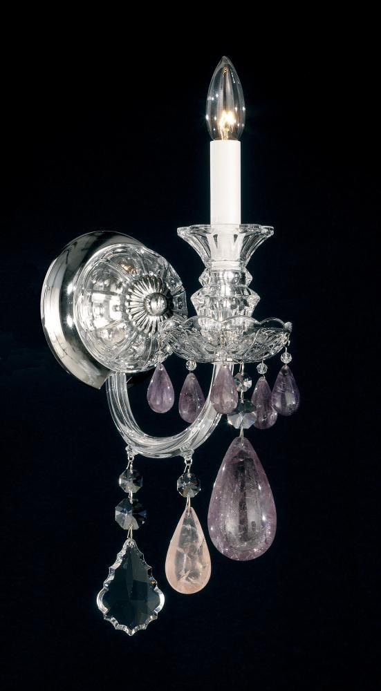 Hamilton Rock Crystal 1 Light 120V Wall Sconce in Polished Silver with Amethyst/Rose/Clear Rock Cr