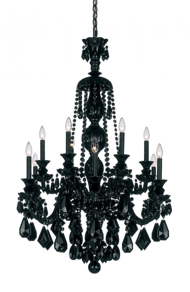 Hamilton 12 Light 120V Chandelier in Jet Black with Black Heritage Handcut Crystal