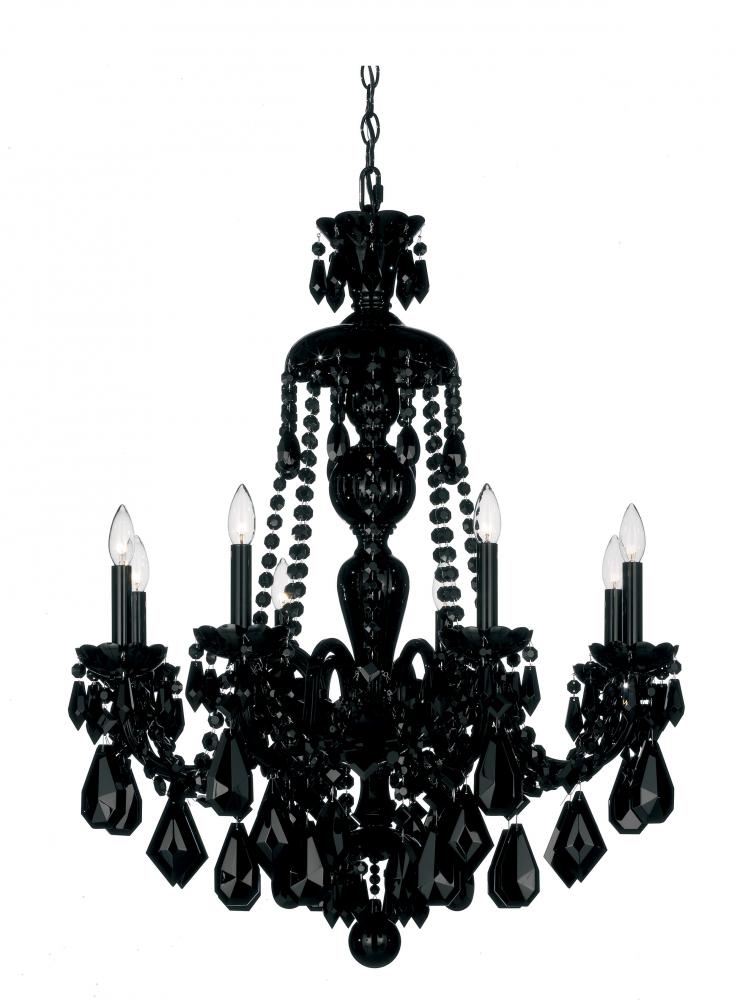 Hamilton 8 Light 120V Chandelier in Jet Black with Black Heritage Handcut Crystal